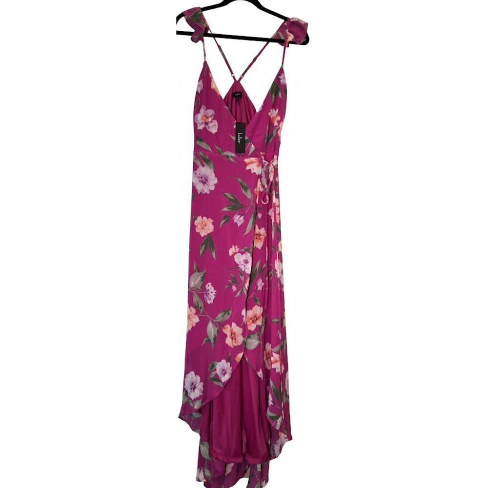 Lulus womens medium rose blush pink wrap dress maxi long beach resort dainty